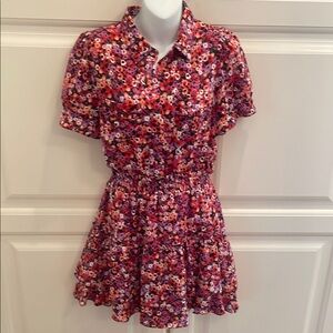 Joy Joy elastic waist button front floral mini dress sz S